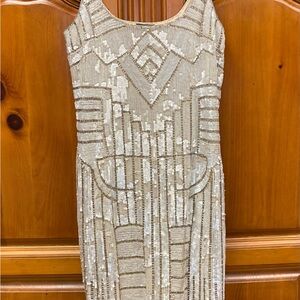 Adrianna Papell Ivory Champagne Sequin Sheath Mini Dress